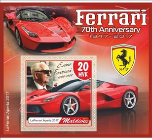 Souvenir Sheet, Transport Ferrari 70th Anniversary, Maldives,  , Cars, Racing Cars