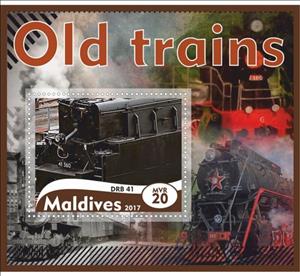Souvenir Sheet, Transport Old trains, Maldives,  , Locomotives