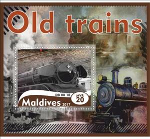 Souvenir Sheet, Transport Old trains, Maldives,  , Locomotives