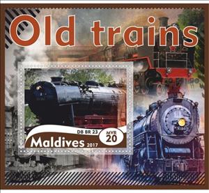 Souvenir Sheet, Transport Old trains, Maldives,  , Locomotives