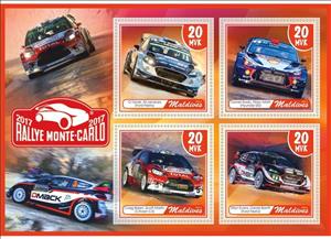 Mini Sheet, Transport Rallye Monte-Carlo, Maldives,  , Cars, Motor Racing, Racing Cars