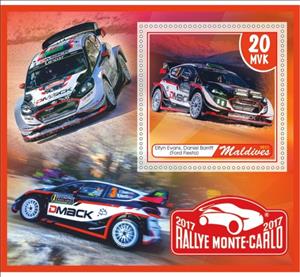 Souvenir Sheet, Transport Rallye Monte-Carlo, Maldives,  , Cars, Racing Cars