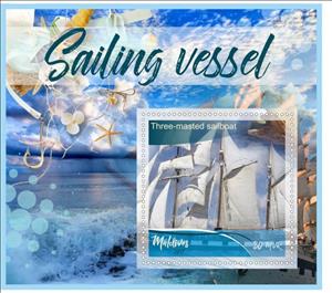 Souvenir Sheet, Transport Sailing vessel, Maldives,  , Sailing Ships, Ships