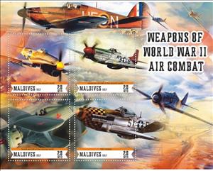 Mini Sheet, Weapons of World War II Air Combat, Maldives,  , Aircraft
