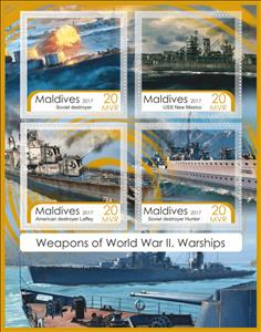 Mini Sheet, Weapons of World War II. Warships, Maldives,  , Naval Battles, Navies, Second World War, Ships, Warships