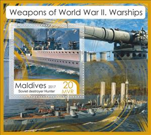 Souvenir Sheet, Weapons of World War II. Warships, Maldives,  , Artillery, Navies, Second World War, Ships, Warships