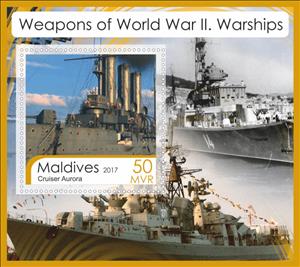 Souvenir Sheet, Weapons of World War II. Warships, Maldives,  , Navies, Second World War, Ships, Warships
