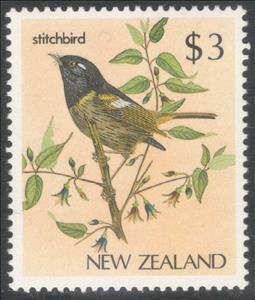 Stamp, Stitchbird (Notiomystis cincta), New Zealand,  , Animals (Fauna), Birds