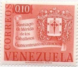 Stamp, Four hundred years after the foundation of Santiago de Mérid, Venezuela,  