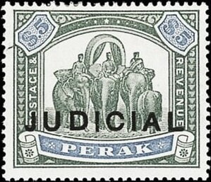 Stamp, Asian Elephant (Elephas maximus) with Howdah, Perak,  , Animals (Fauna), Elephants, Mammals