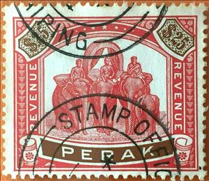 Stamp, Asian Elephant (Elephas maximus) with Howdah, Perak,  , Animals (Fauna), Elephants, Mammals