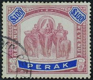 Stamp, Asian Elephant (Elephas maximus) with Howdah, Perak,  , Animals (Fauna), Elephants, Mammals