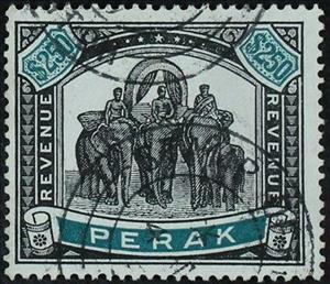 Stamp, Asian Elephant (Elephas maximus) with Howdah, Perak,  , Animals (Fauna), Elephants, Mammals