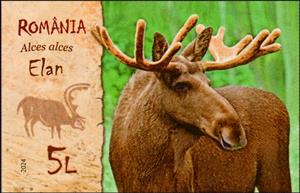 Stamp, Moose (Alces alces), Romania,  , Animals (Fauna), Elks, Mammals