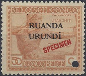 Stamp, Archer - indigenous crafts/skills overprinted, Ruanda-Urundi,  , Archery, Crafts, Men