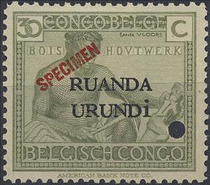 Stamp, Wood-carving - indigenous crafts/skills overprinted, Ruanda-Urundi,  , Crafts, Men