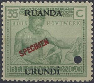 Stamp, Wood-carving - indigenous crafts/skills overprinted, Ruanda-Urundi,  , Crafts, Men