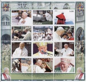 Mini Sheet, Pope John Paul II, Russia, Karelia,  , Famous People, Popes