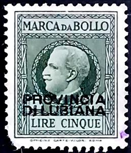 Stamp, King Victor Emmanuel III overprinted PROVINCIA DI LUBIANA, Slovenia, It. Occ. of Ljubljana,  , Heads of State, Kings, Royalty, Wreaths