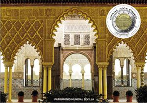 Souvenir Sheet, Alcázar of Seville, Spain,  , Coins, Palaces, Round Stamps, UNESCO World Heritage Sites