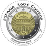 Stamp, Alcázar of Seville, Spain,  , Coins, Palaces, Round Stamps, UNESCO World Heritage Sites