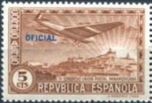 Stamp, Panamerican Postal Union Congress (Oficial), Spain,  , Aircraft, Aviation, Sun, Townscapes / City Views