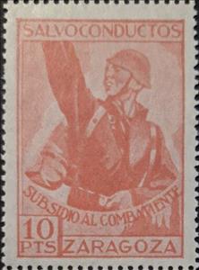Stamp, Subsidio al Combatiente Zaragoza, Spain, Civil War,  , Coats of Arms