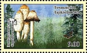 Stamp, Shaggy Mane (Coprinus comatus), Tajikistan,  , Butterflies and Moths, Mushrooms
