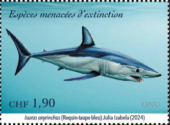 Stamp, Shortfin Mako Shark (Isurus oxyrinchus), UNO Geneva,  , Animals (Fauna), Rays (Fishes), Sharks, Trees