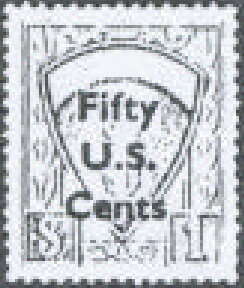 Stamp, SHAEF emblem, flaming sword on shield, Allied Military Government,  , Coats of Arms, Fire and Flames, Second World War, Swords