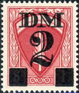 Stamp, SHAEF emblem, flaming sword on shield, Allied Military Government,  , Coats of Arms, Fire and Flames, Second World War, Swords