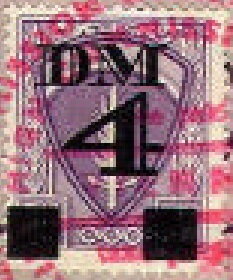 Stamp, SHAEF emblem, flaming sword on shield, Allied Military Government,  , Coats of Arms, Fire and Flames, Second World War, Swords