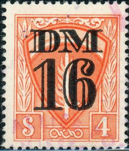 Stamp, SHAEF emblem, flaming sword on shield, Allied Military Government,  , Coats of Arms, Fire and Flames, Second World War, Swords