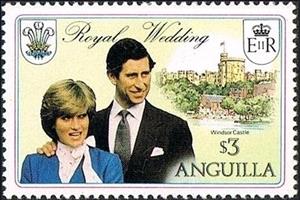 Stamp, Prince Charles, Lady Diana Spencer and Windsor Castle, Anguilla,  , Castles, Famous People, Men, Princes, Princesses, Royalty, Weddings, Women