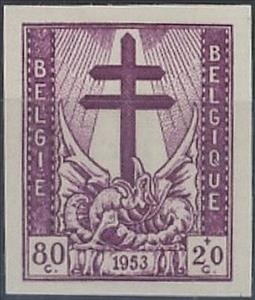 Stamp, Cross of Lorraine and Dragon, Belgium,  , Crosses, Dragons, Healthcare, Tuberculosis / TBC