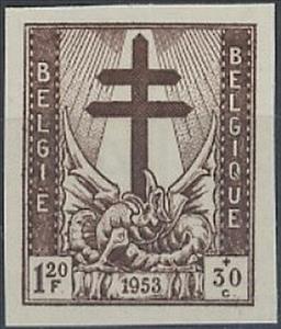 Stamp, Cross of Lorraine and Dragon, Belgium,  , Crosses, Dragons, Healthcare, Tuberculosis / TBC