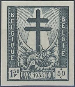 Stamp, Cross of Lorraine and Dragon, Belgium,  , Crosses, Dragons, Healthcare, Tuberculosis / TBC