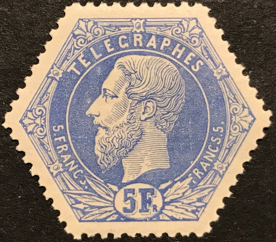 Telegraph Stamp: Leopold II on full background