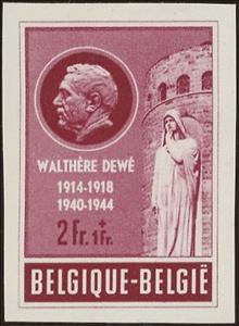 Stamp, Walther Dewé in Medallion and Statue "Dame Blanche", Belgium,  , Freedom Fighters, Monuments, Sculptures