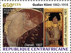 Stamp, "Danae", 1907, "Judith and the Head of Holofernes", 1901, Central African Republic,  , Art, Painters, Paintings