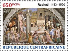 Stamp, "The Fire in the Borgo", 1514–1517, Central African Republic,  , Art, Painters, Paintings