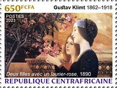 Stamp, "Two Girls With An Oleander", 1890, Central African Republic,  , Art, Painters, Paintings