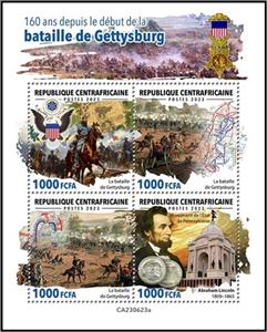 Mini Sheet, 160th Anniversary of the Battle of Gettysburg, Central African Republic,  , Anniversaries and Jubilees, Battle