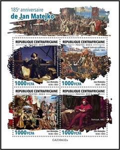 Mini Sheet, 185th Anniversary of the Birth of Jan Matejko, Central African Republic,  , Anniversaries and Jubilees, Painters