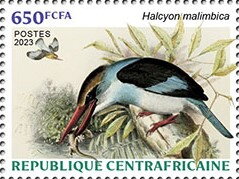 Stamp, Blue-breasted Kingfisher (Halcyon malimbica), Central African Republic,  , Animals (Fauna), Birds, Kingfishers