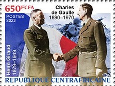 Stamp, Charles de Gaulle 1890–1970, Henri Giraud 1879–1949, Central African Republic,  , Generals, Heads of State, Second World War
