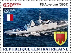 Stamp, FS Auvergne (D654), Central African Republic,  , Ships, Warships