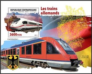 Souvenir Sheet, Ice 3, Central African Republic,  , Locomotives, Railways