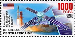 Stamp, Launch of Skylab by a Saturn V rocket, Central African Republic,  , Rockets, Space Traveling, Космический корабли