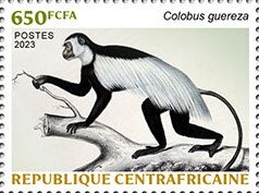 Stamp, Mantled guereza (Colobus guereza), Central African Republic,  , Animals (Fauna), Mammals, Monkeys